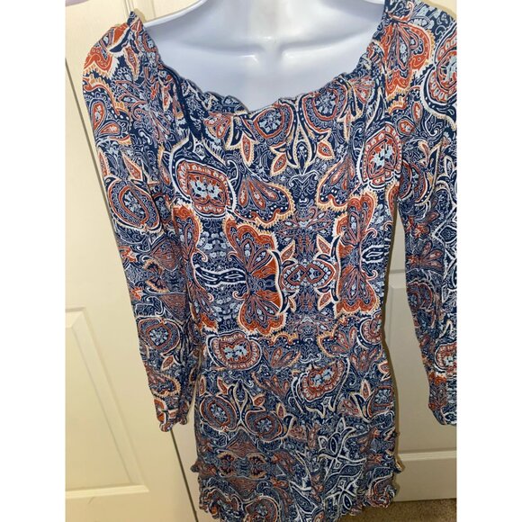 Bohemian Long Sleeve Paisley Print Romper With Ruffle Hem & Elastic Waist - Picture 5 of 5